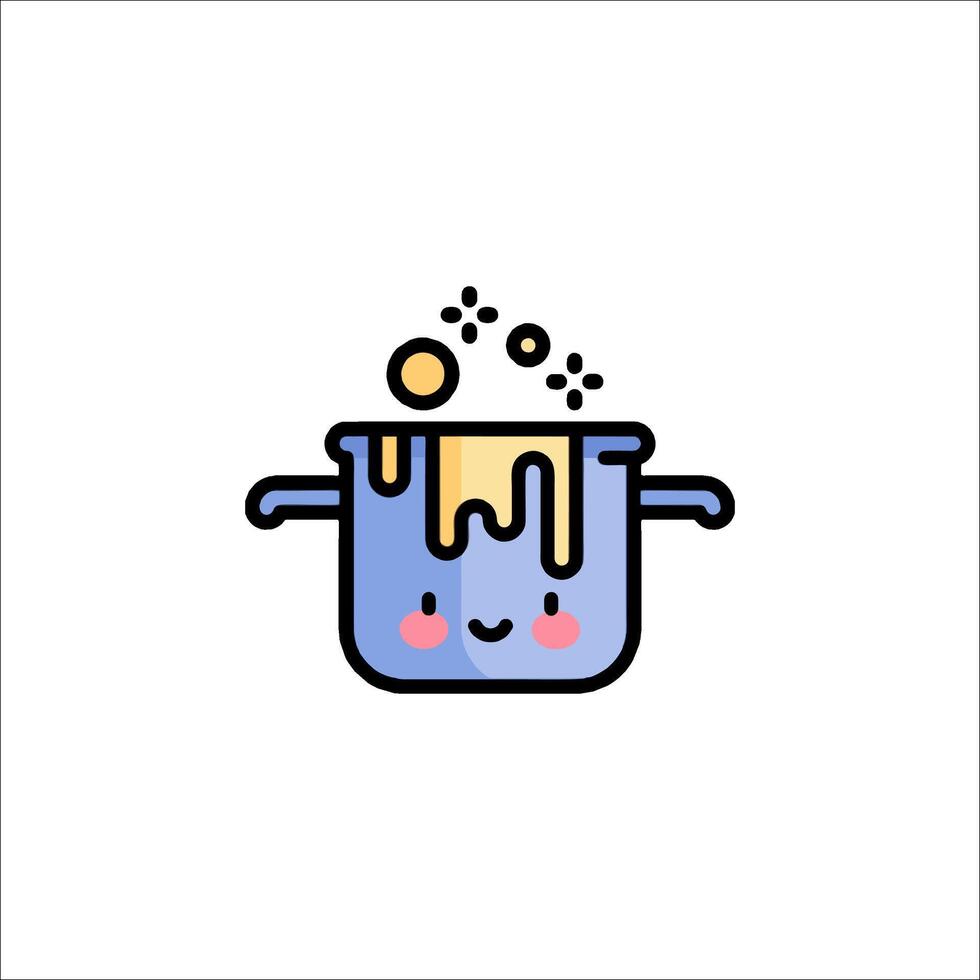 A cartoon pot with a face and a spoon vector