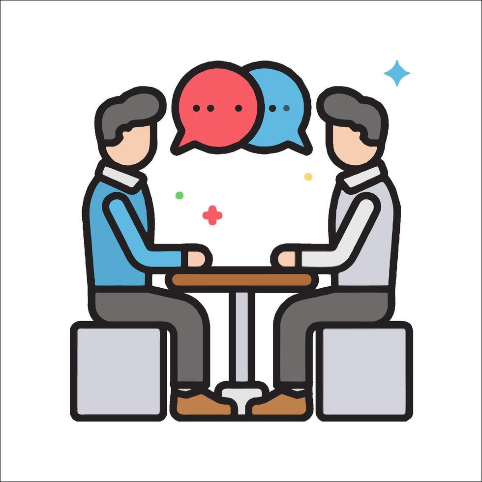Two people sitting at a table with speech bubbles above them vector