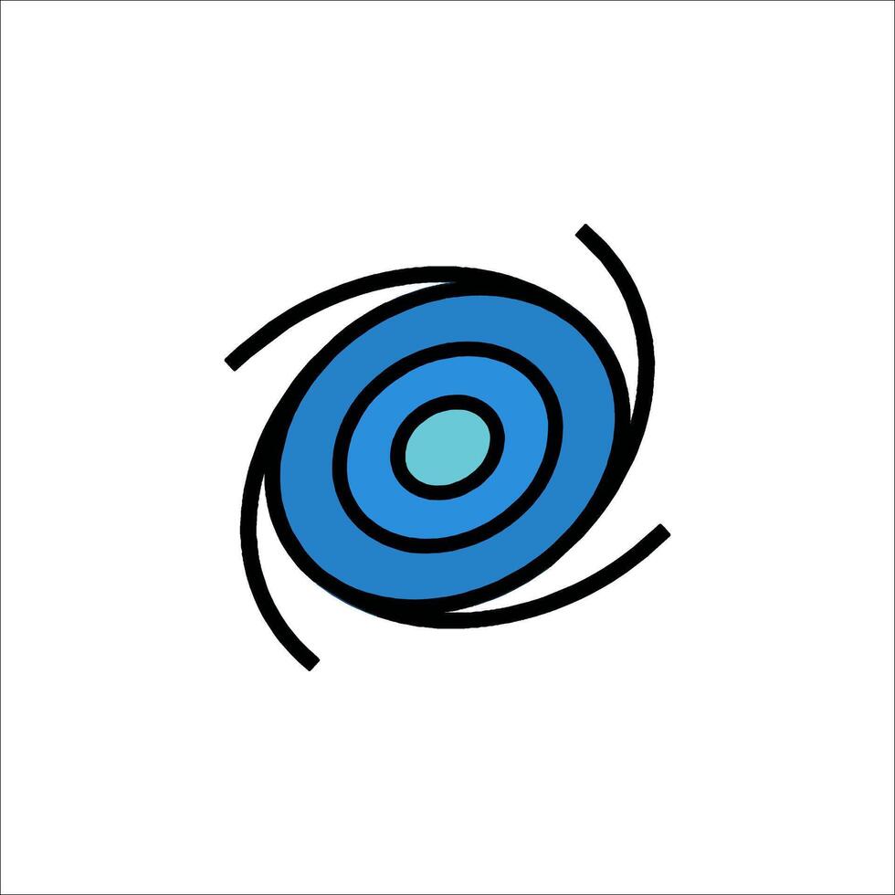 A blue and black circular icon with a target vector