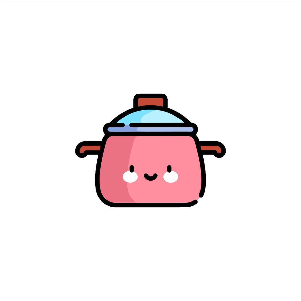 A cute pink pot with a blue lid vector