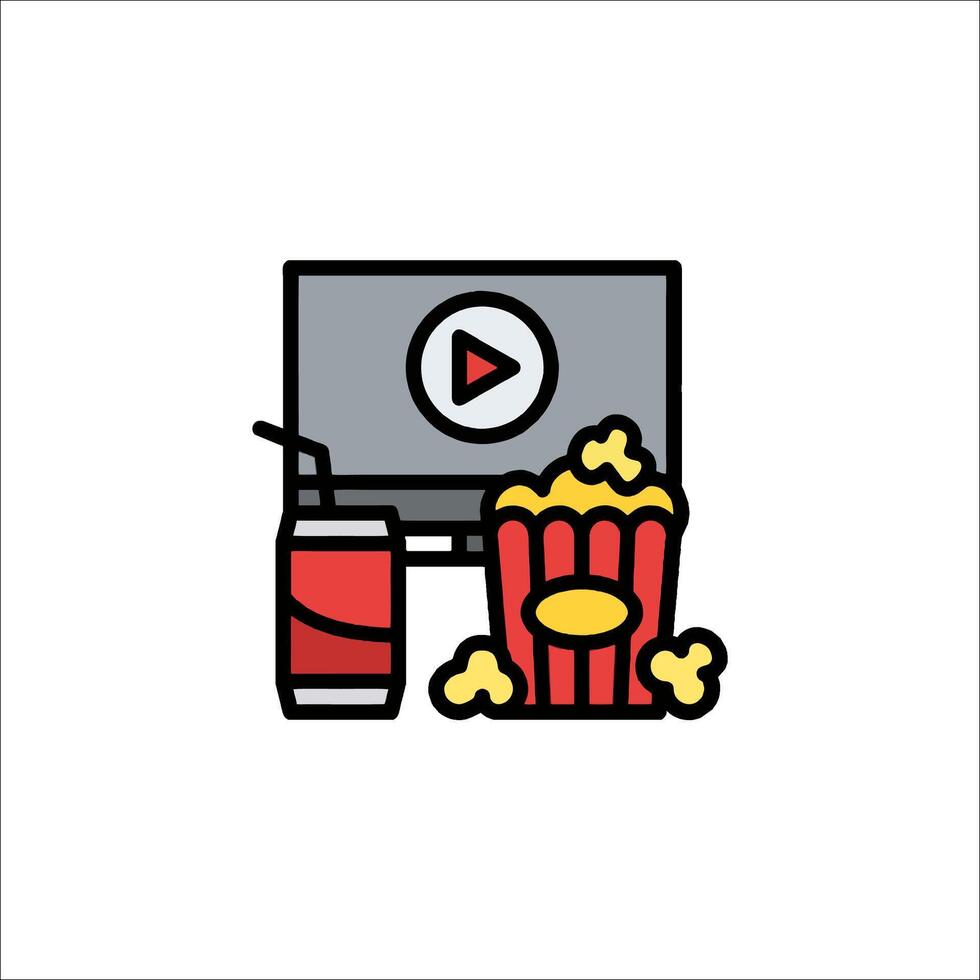 A movie and popcorn icon on a white background vector