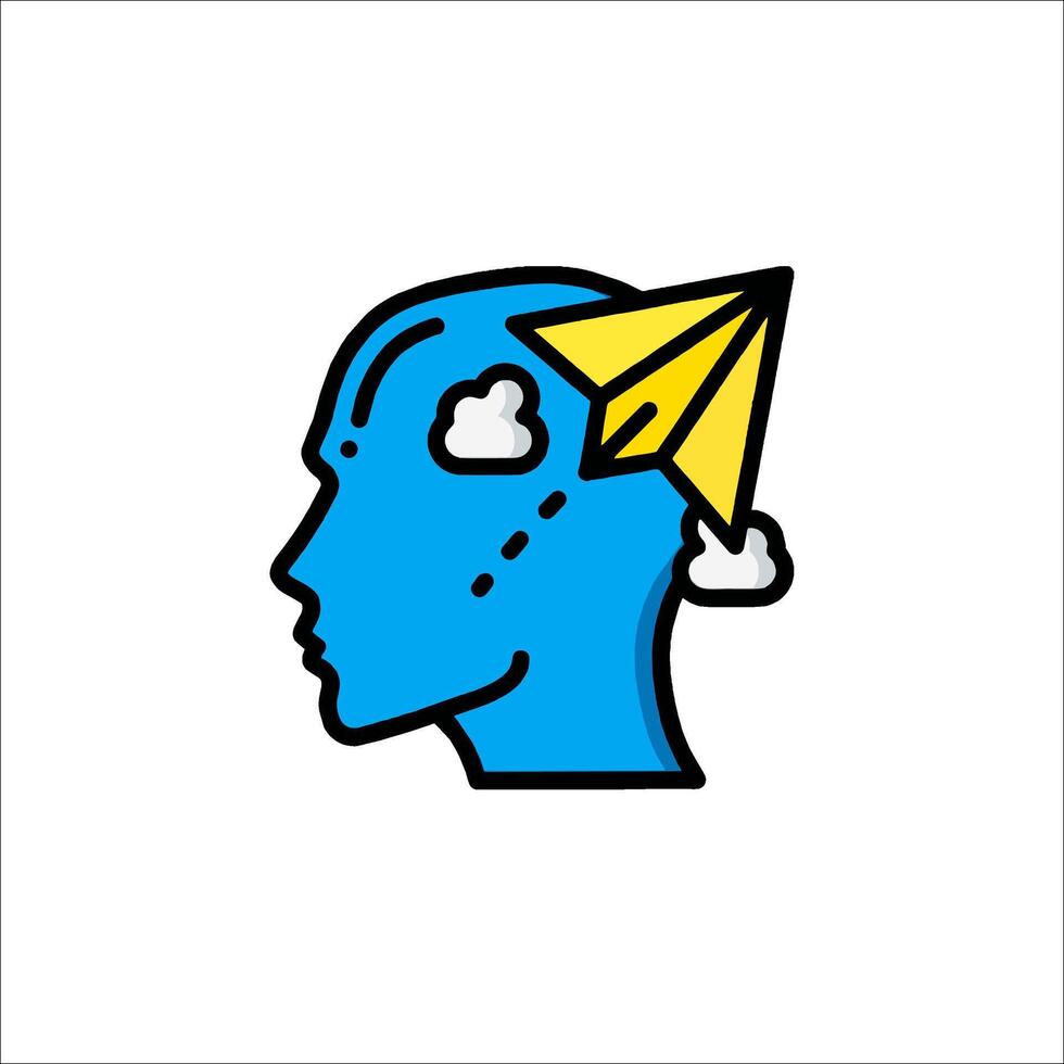 A blue head with a paper airplane flying out of it vector