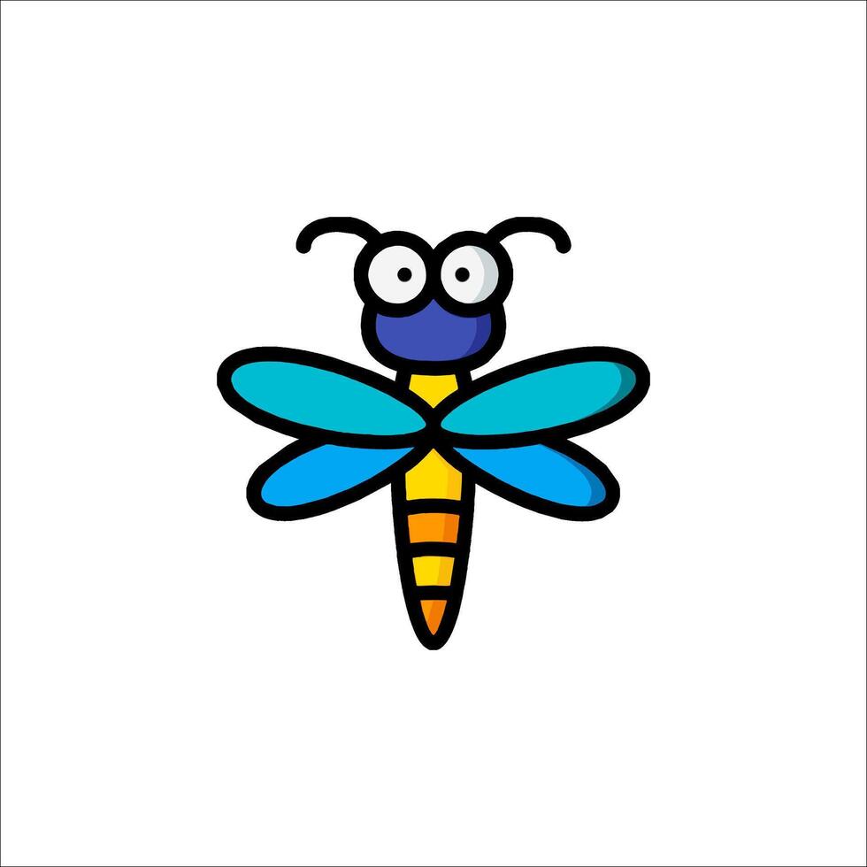 A cartoon dragonfly with eyes and a long tail vector