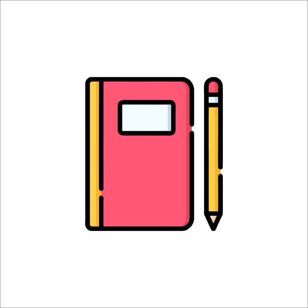 A pink notebook and pencil icon on a white background vector