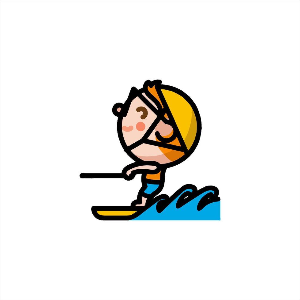 A cartoon boy on a surfboard vector