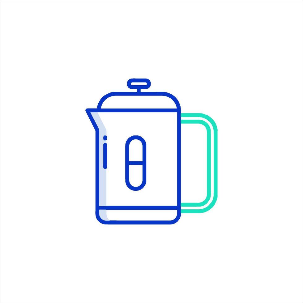 A blue and green line icon of a coffee pot vector