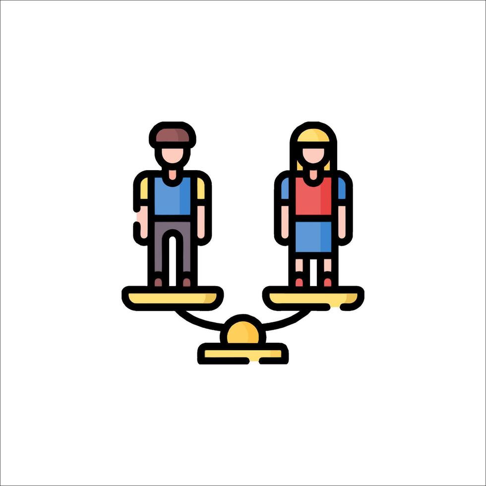 Two people standing on a balance scale vector