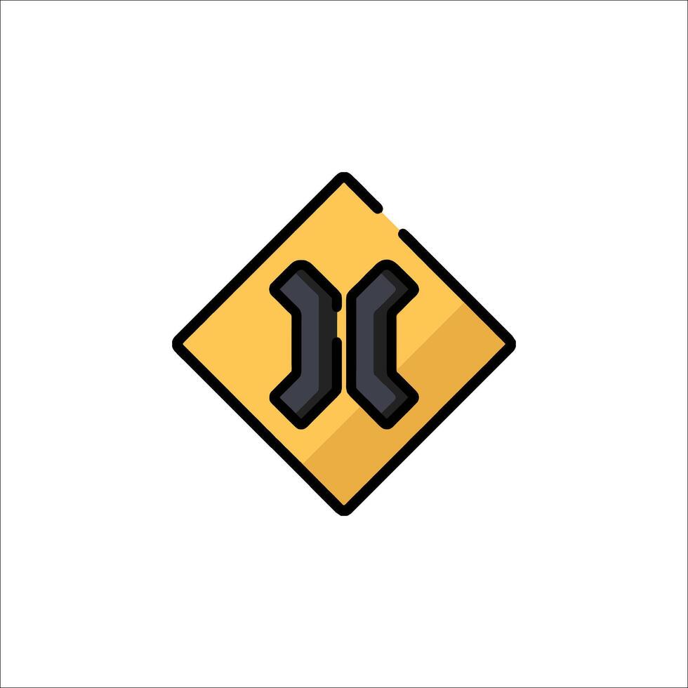 A yellow and black road sign with two black lines vector