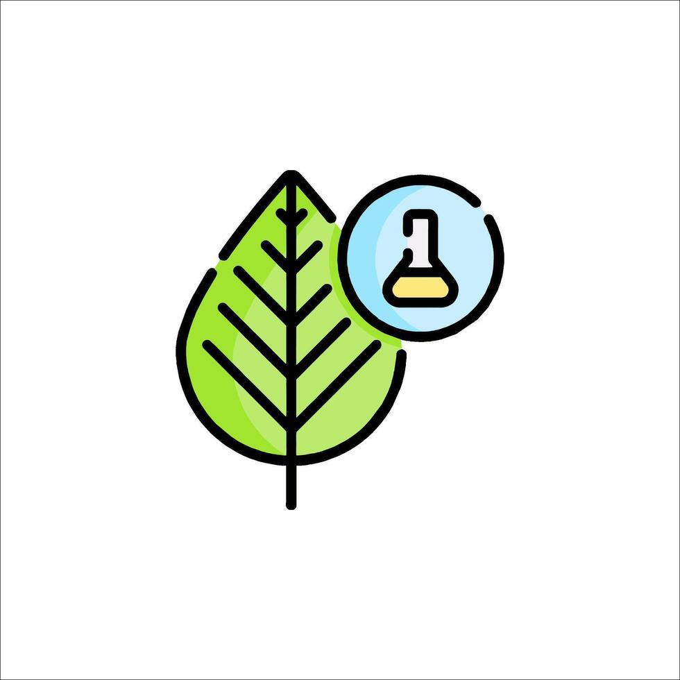 A green leaf with a test tube and a chemical flask vector