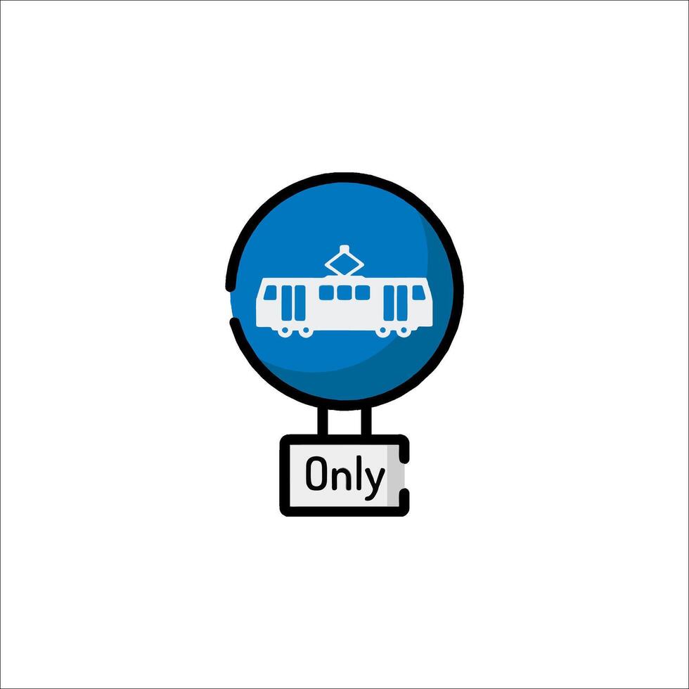 A blue and white sign with a train on it vector