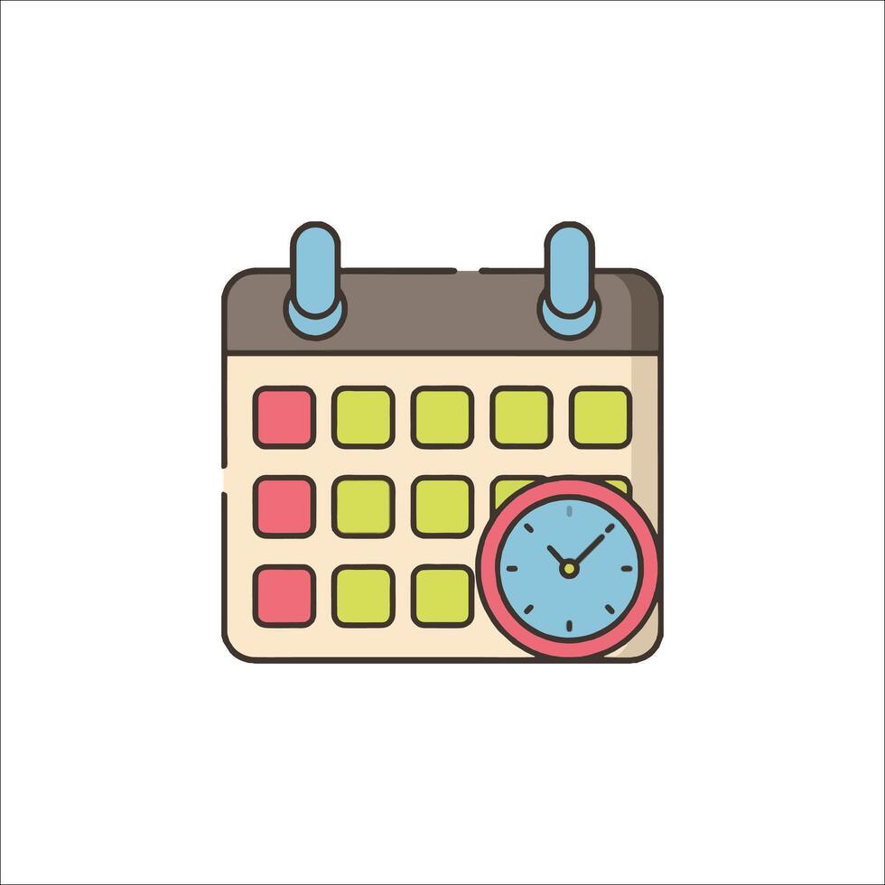 Calendar icon with clock illustration vector