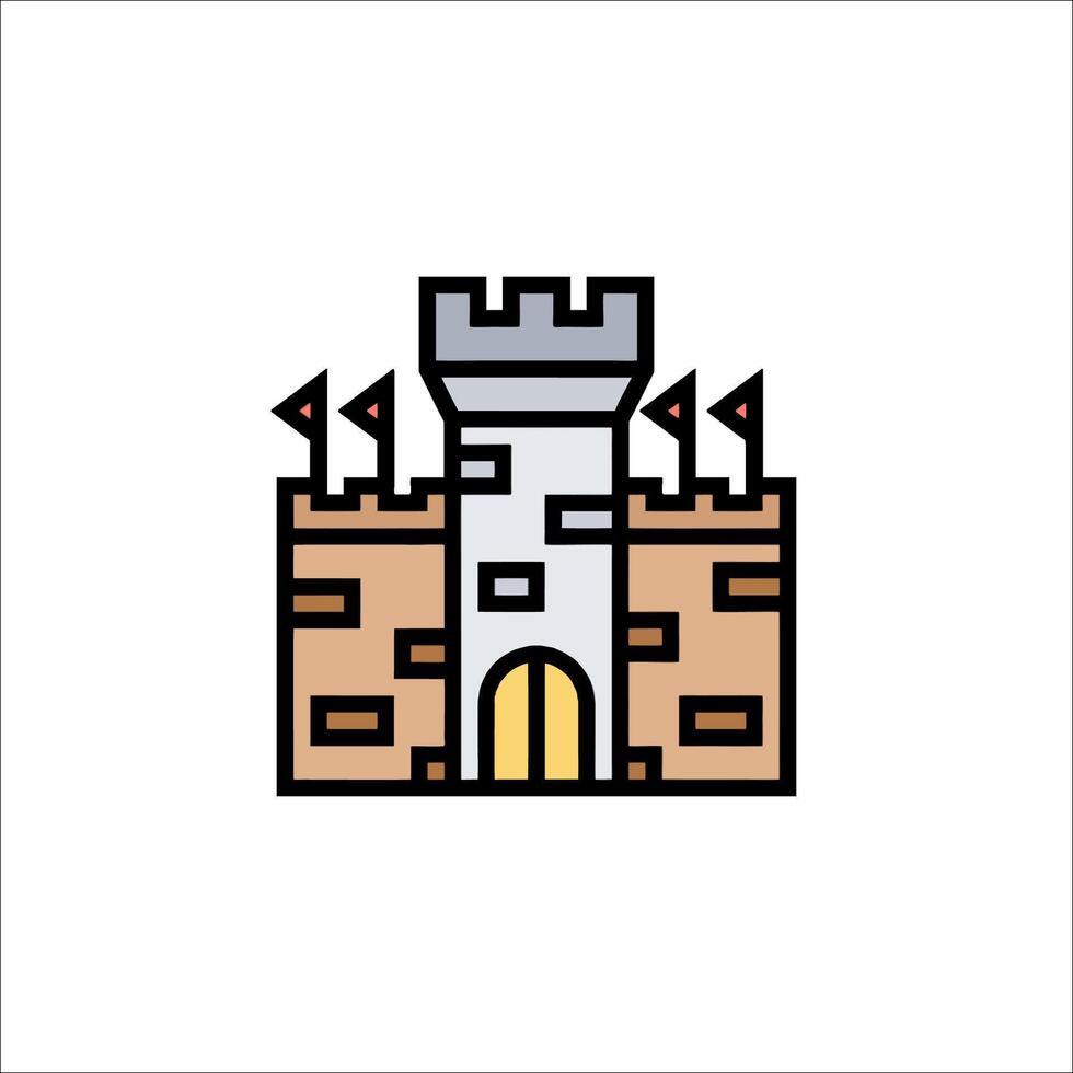 A castle icon with flags and a gate vector