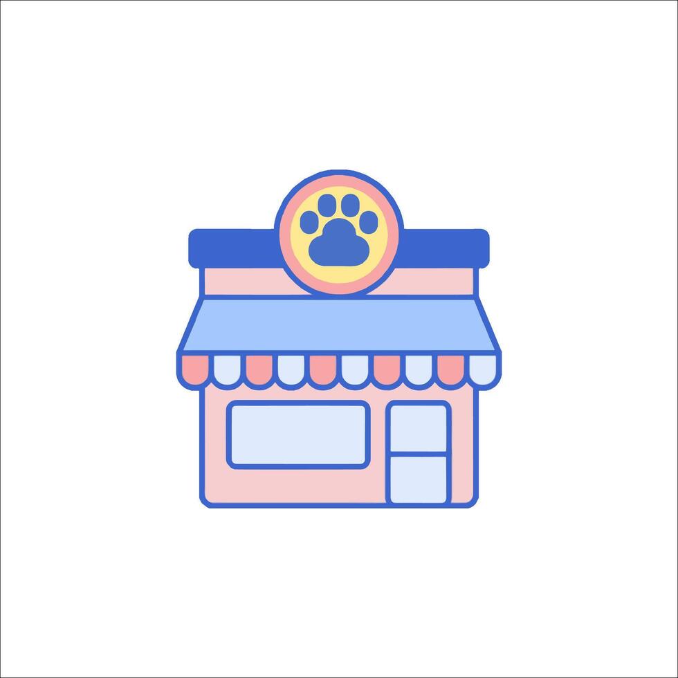 A dog store icon with a paw print on the front vector