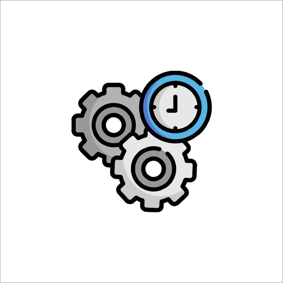 A clock and gears icon on a white background vector