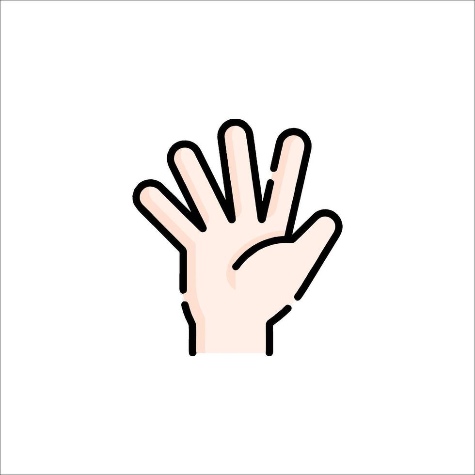 A hand with five fingers is shown in a flat style vector