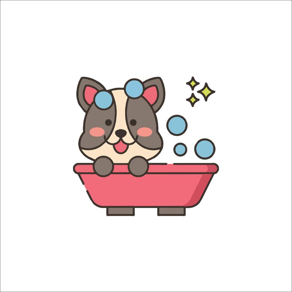 A cartoon dog taking a bath in a pink bathtub vector