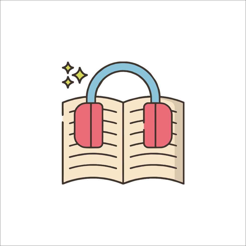 An open book with headphones on it vector