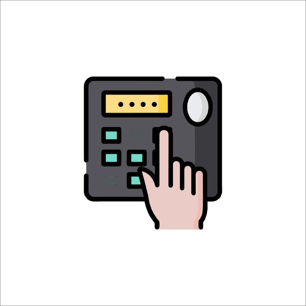 Hand pressing button on phone icon illustration vector