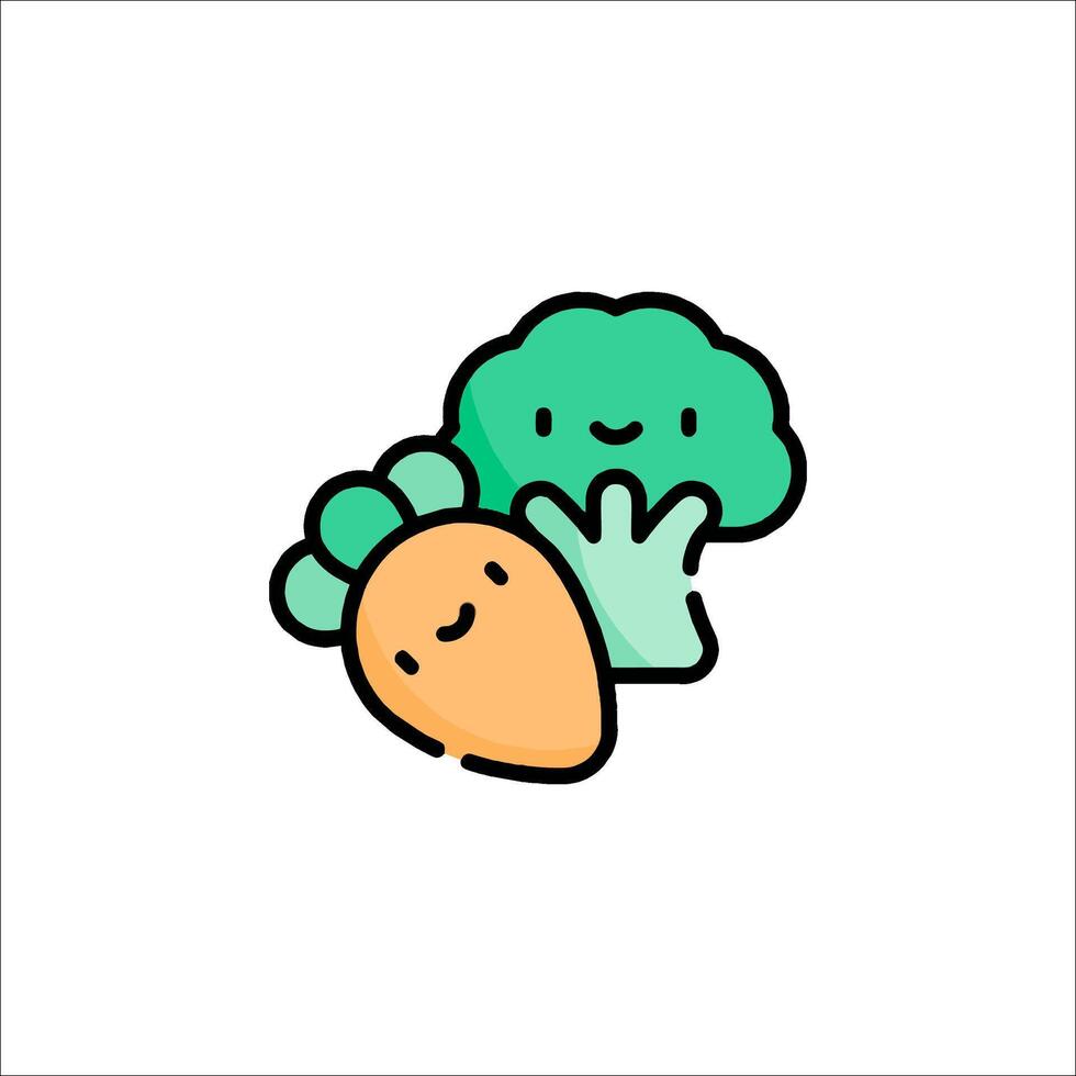 A cartoon broccoli and carrot icon vector