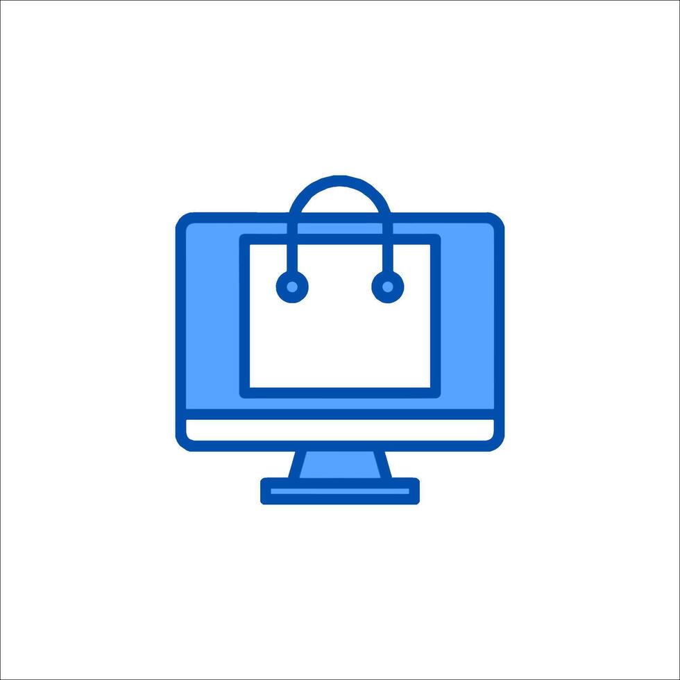 Shopping bag icon on a computer monitor vector