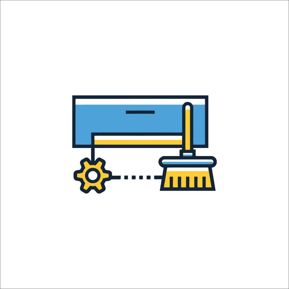 A broom and a machine icon vector