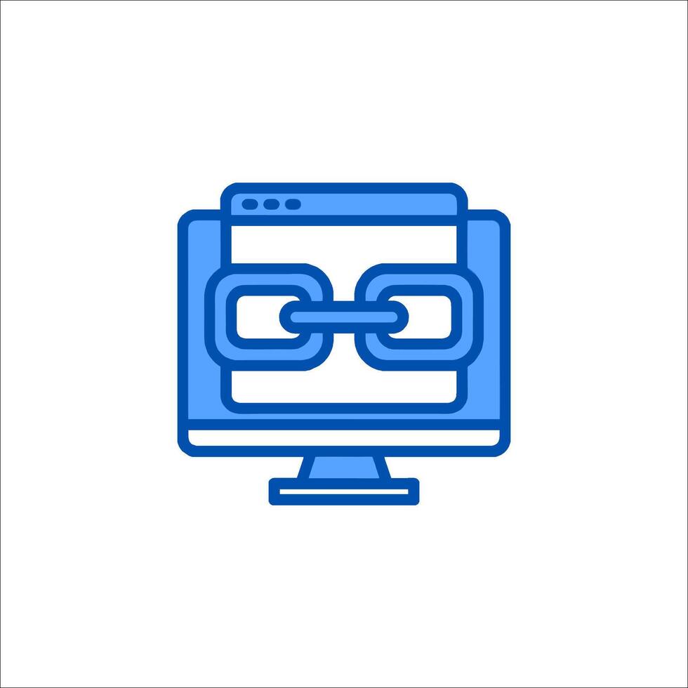 A computer monitor with a link icon vector