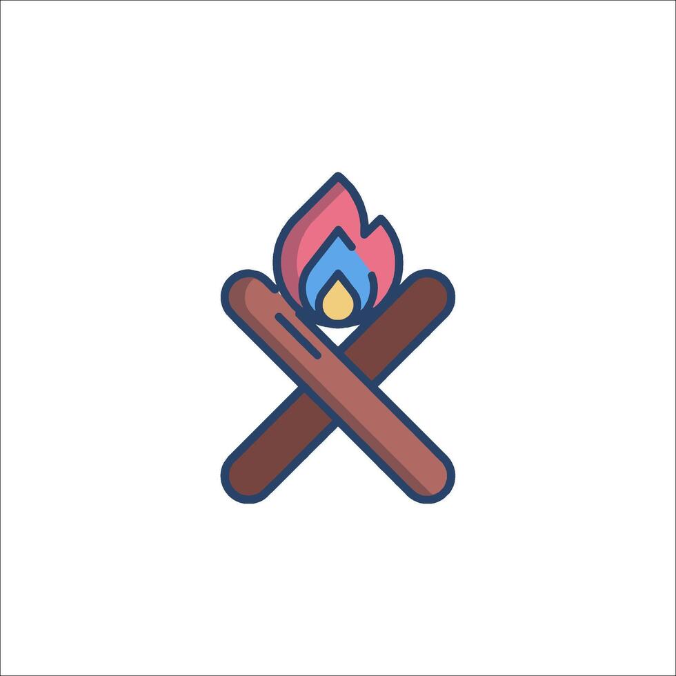 A campfire icon with two sticks and a flame vector