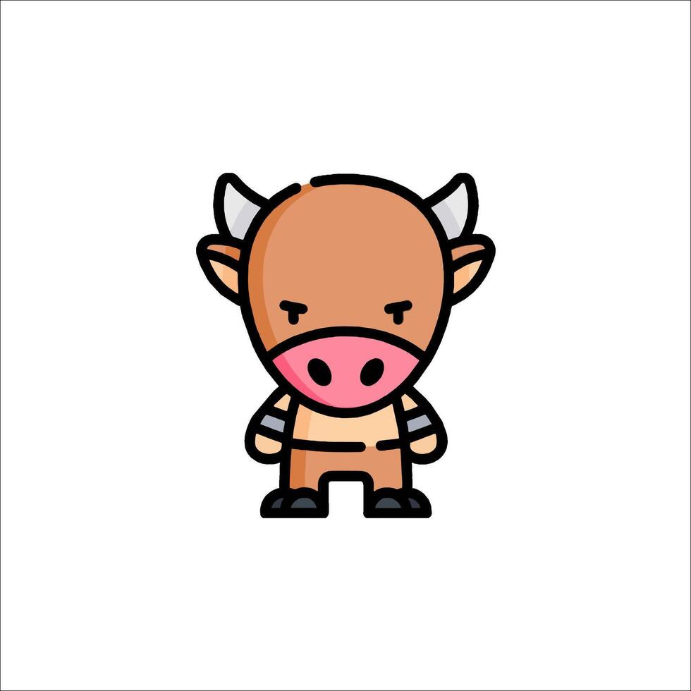 A cartoon cow with horns and a black shirt vector