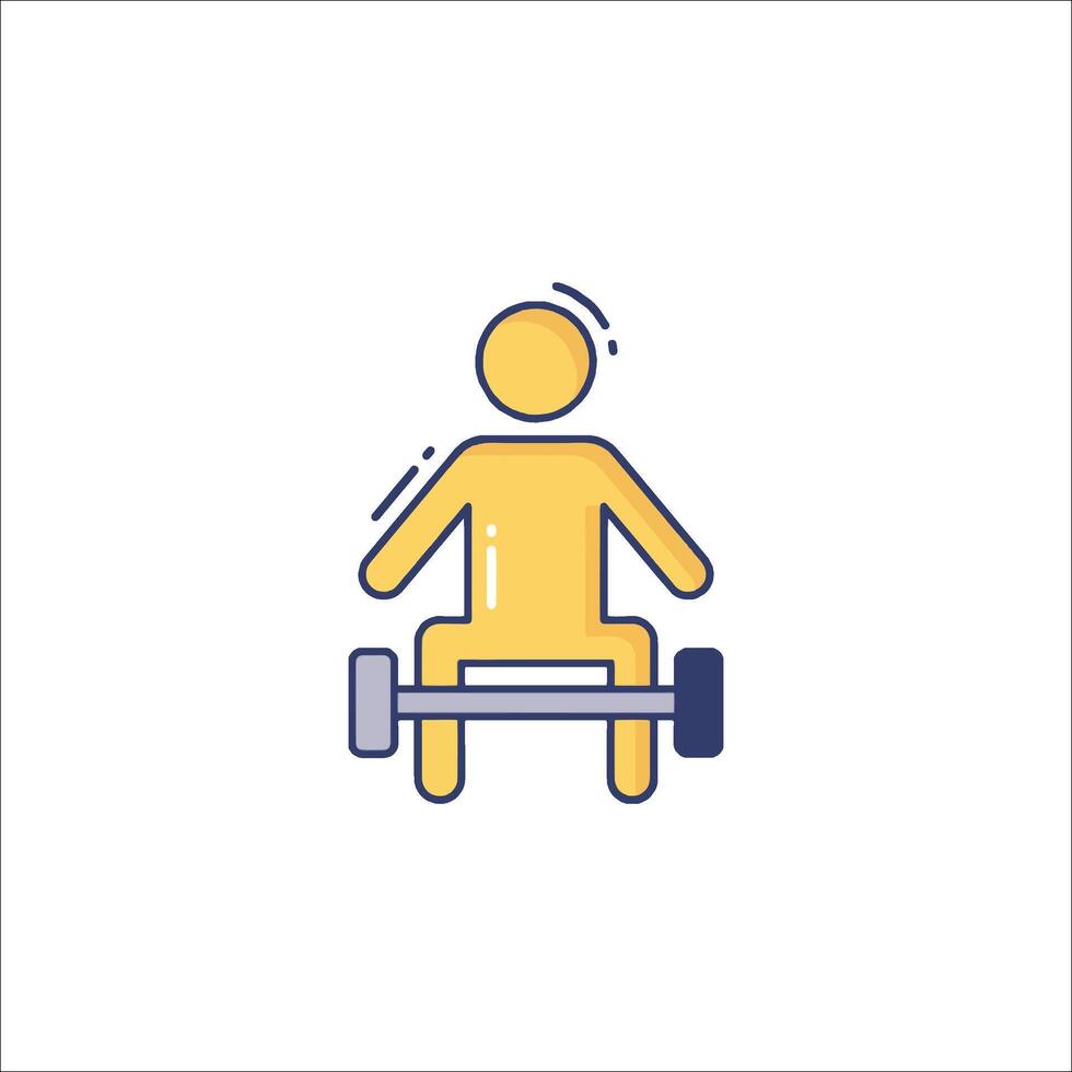 A man sitting on a barbell icon vector