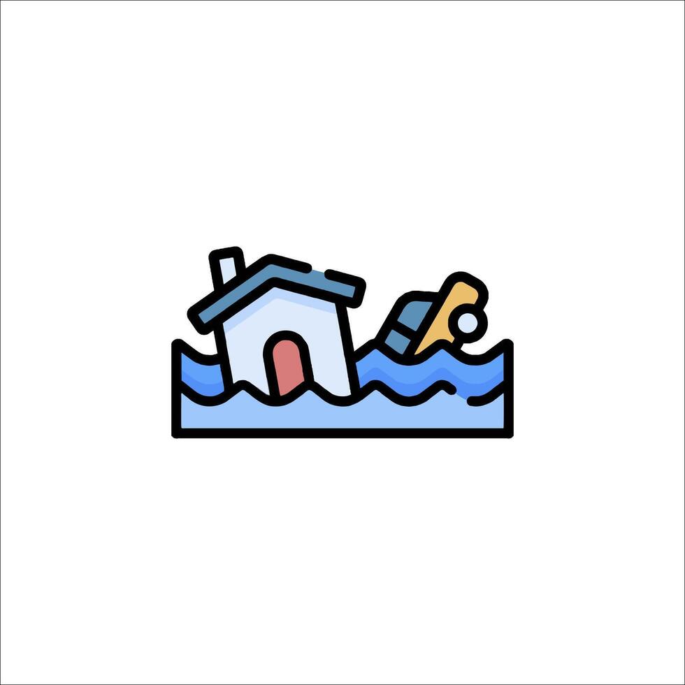 A house in the water with a boat on top vector
