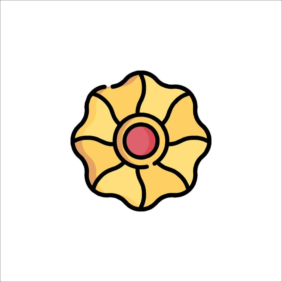 A golden flower icon with a red center vector