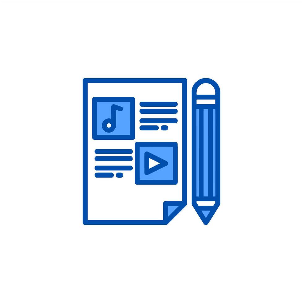 A blue line icon of a pen and paper vector