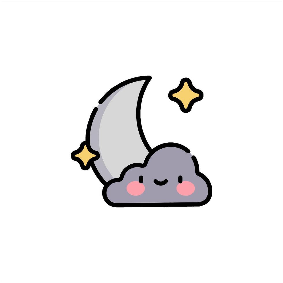 A cartoon cloud with a crescent moon and stars vector