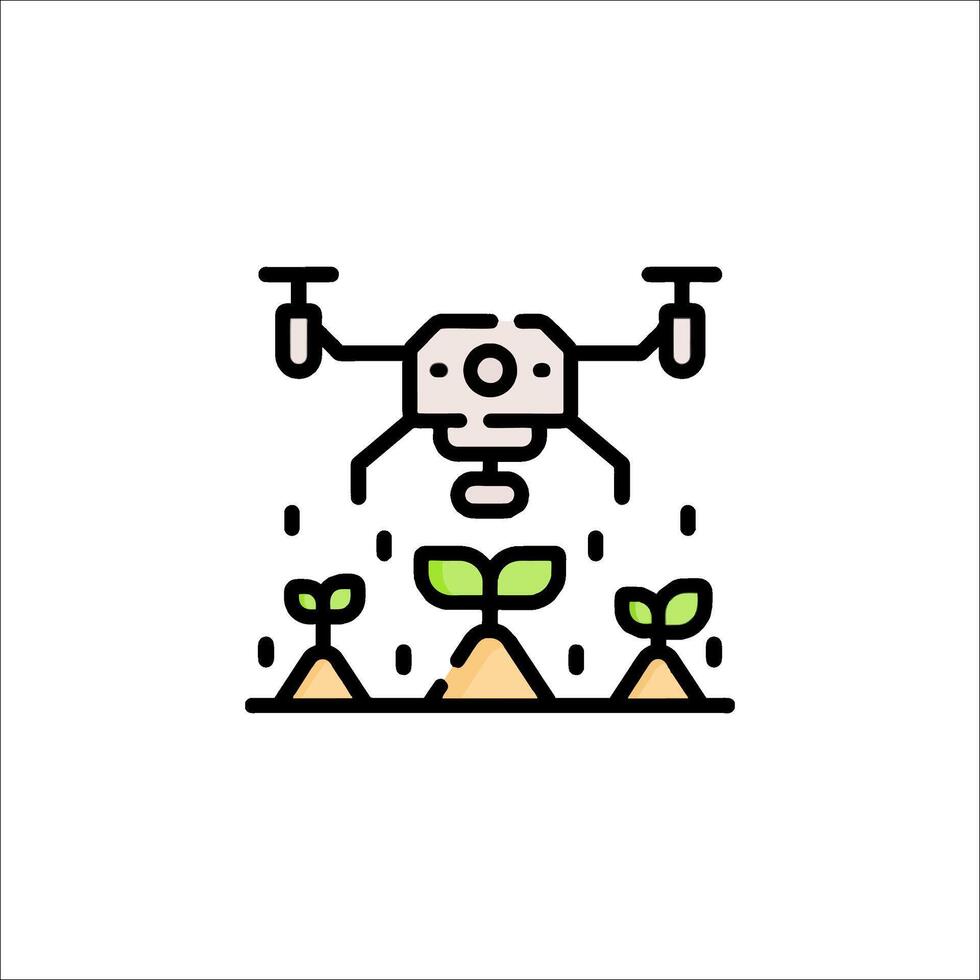 A drone flying over a field with plants vector