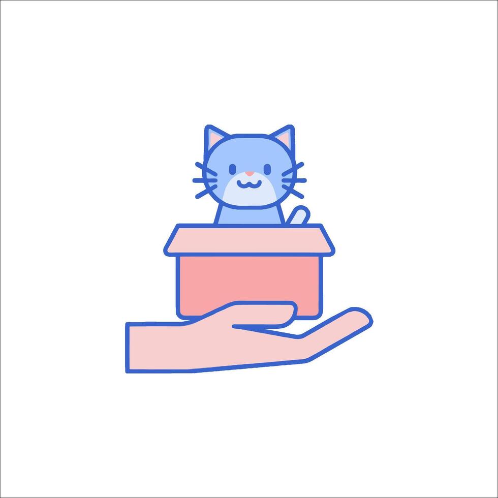 A hand holding a box with a cat inside vector