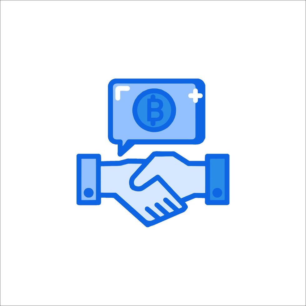 Bitcoin icon with two hands shaking vector