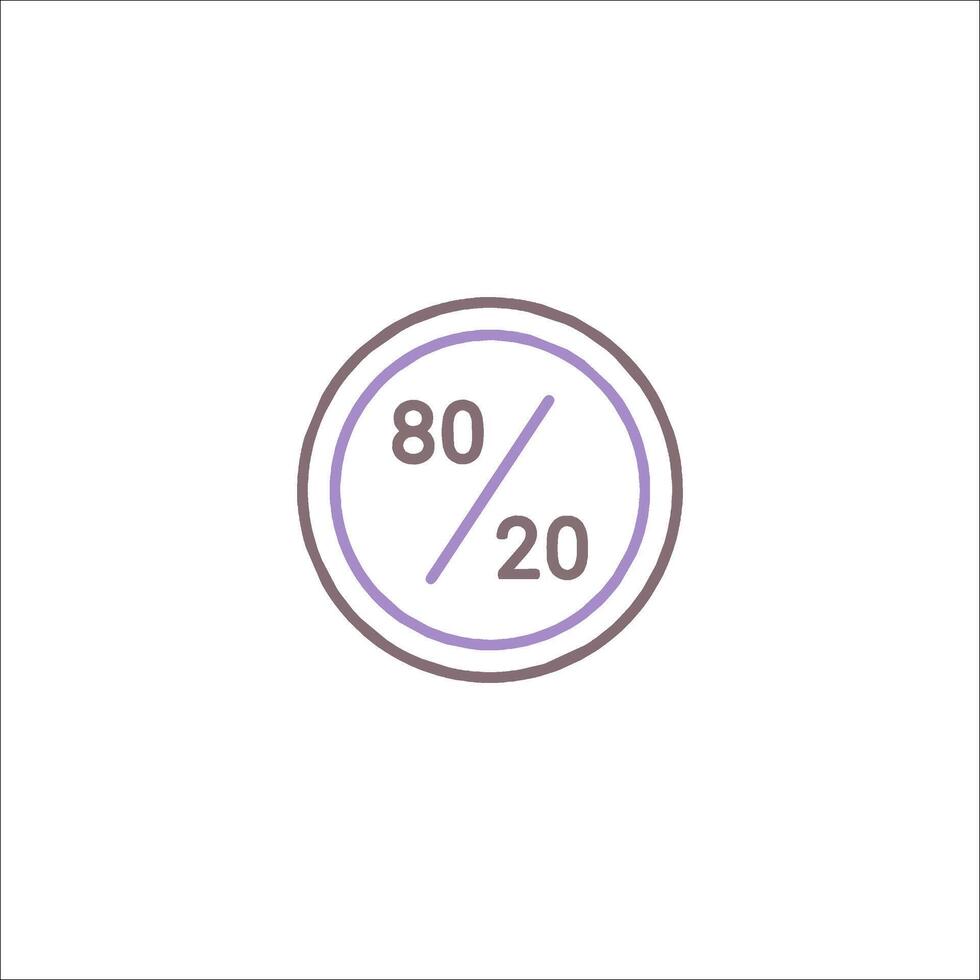 An icon of a percentage sign with the words 80 20 vector