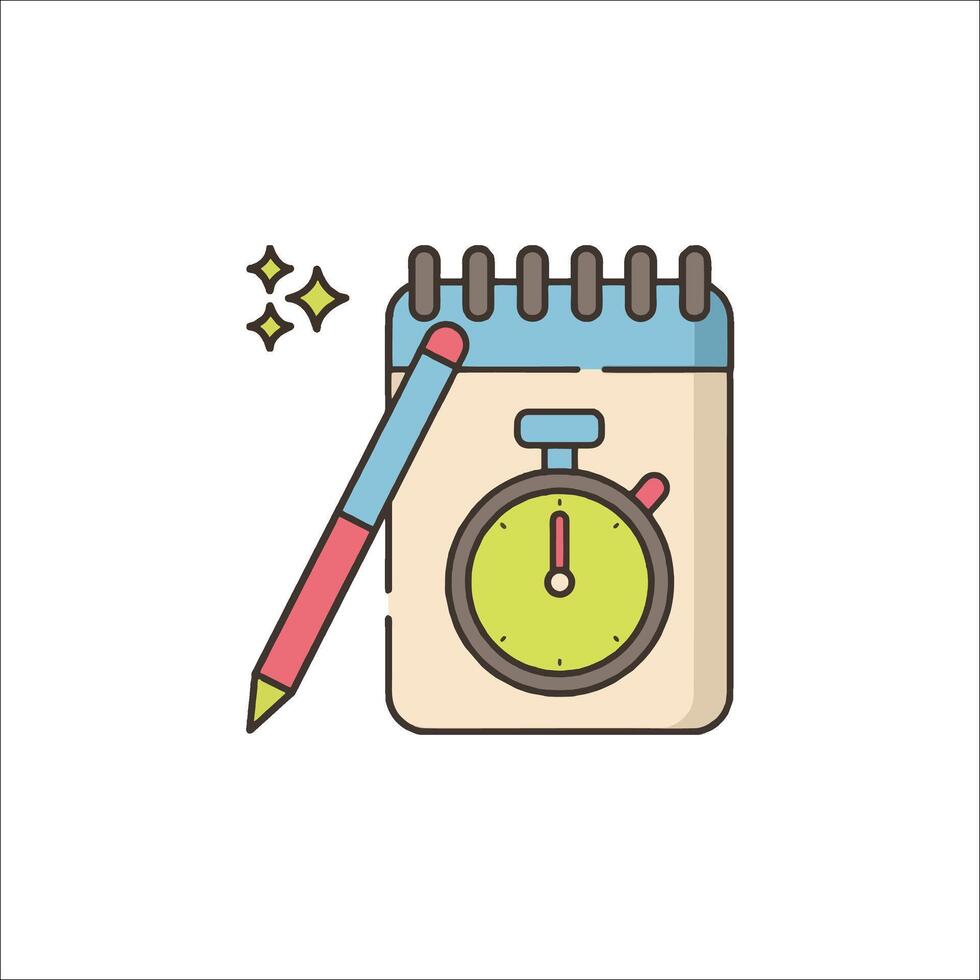 A notebook with a clock and pencil on it vector