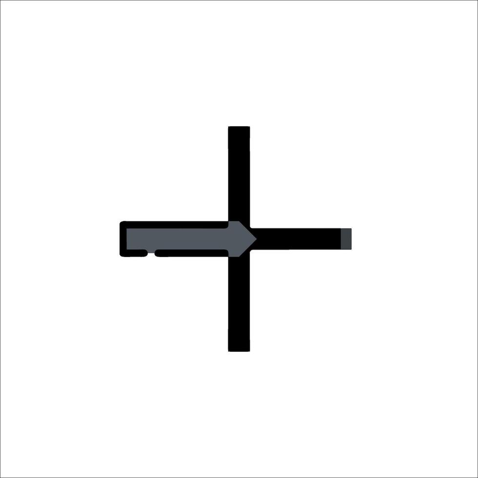 A cross with a black arrow pointing to the right vector