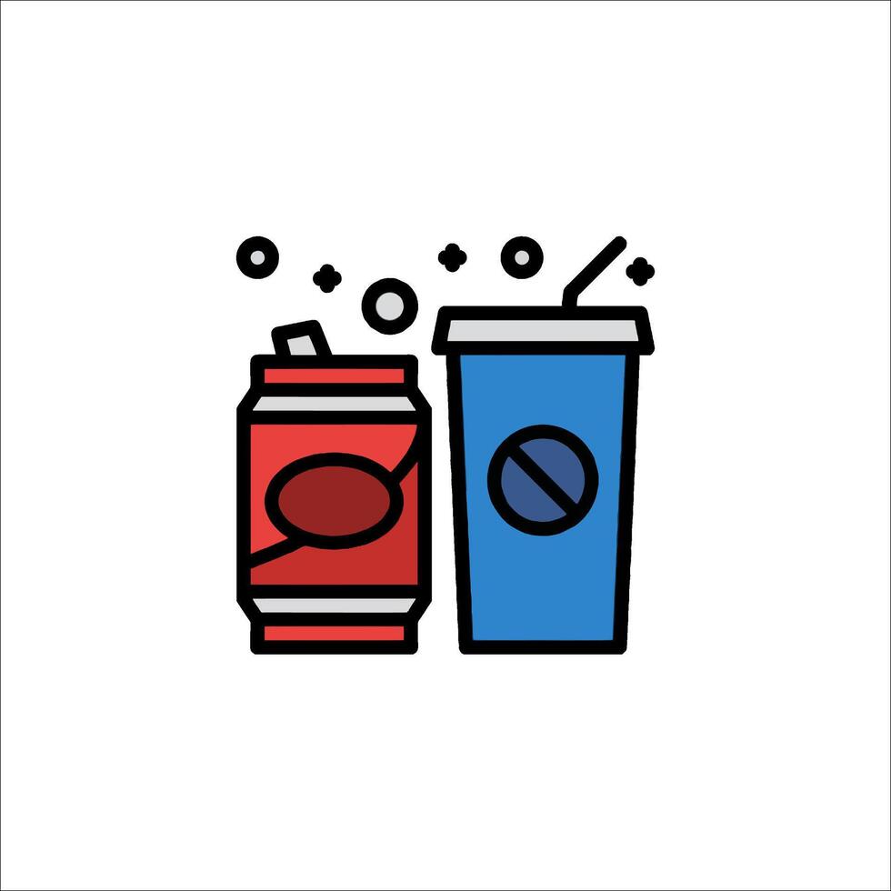 A soda can and a drink are shown in a line vector