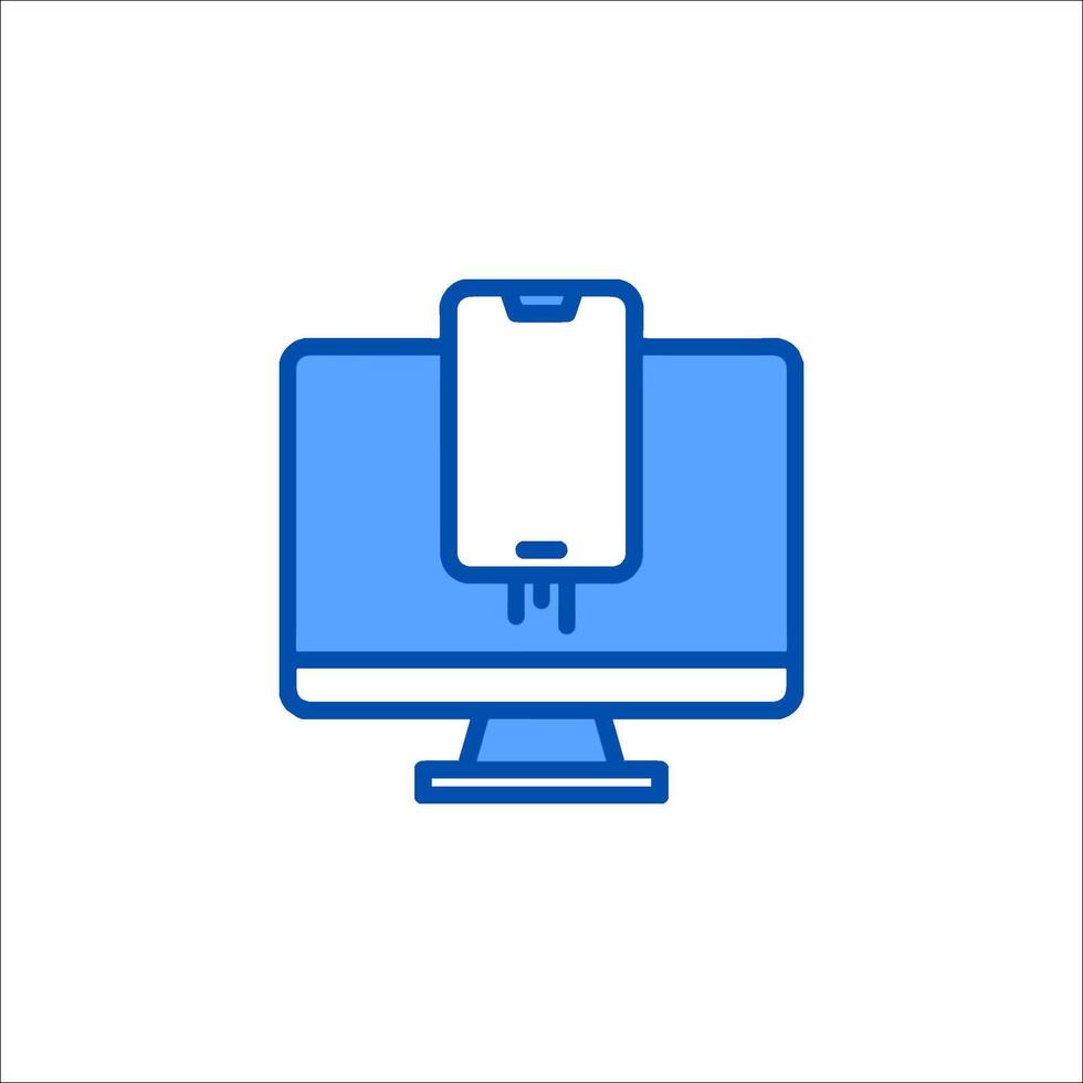 A computer monitor with a phone on it vector