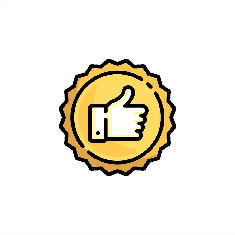 A yellow badge with a thumbs up icon vector