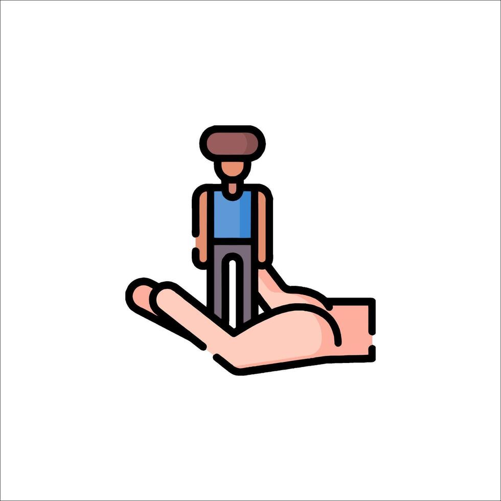 A hand holding a man icon on a white background vector