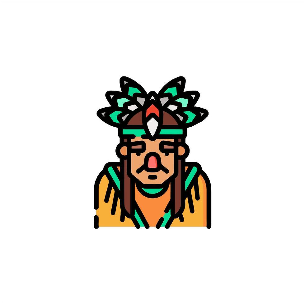 A cartoon native american man with a feather headdress vector