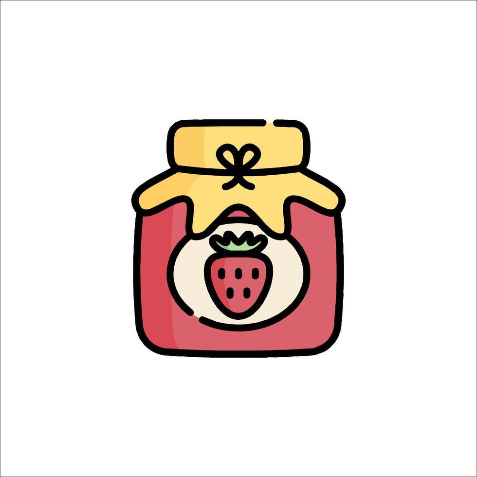 A jar of strawberry jam with a strawberry on top vector