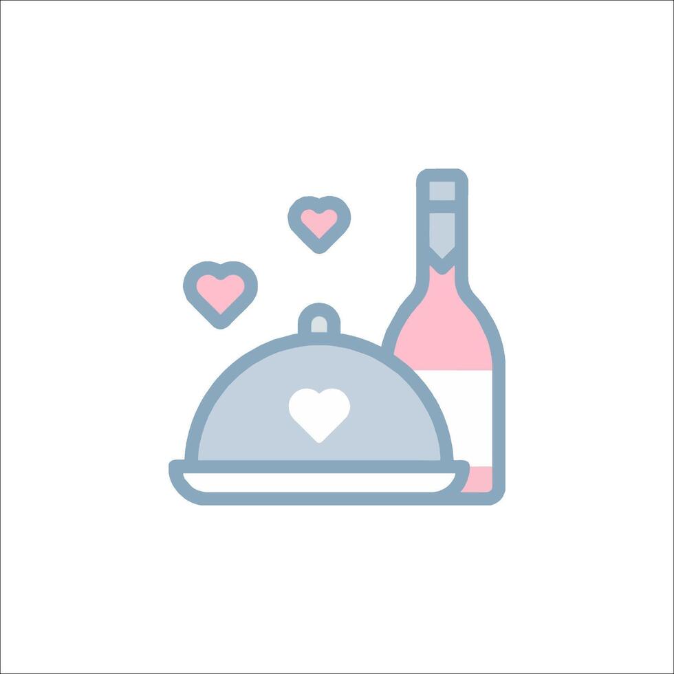 A bottle of wine and a plate with a heart vector