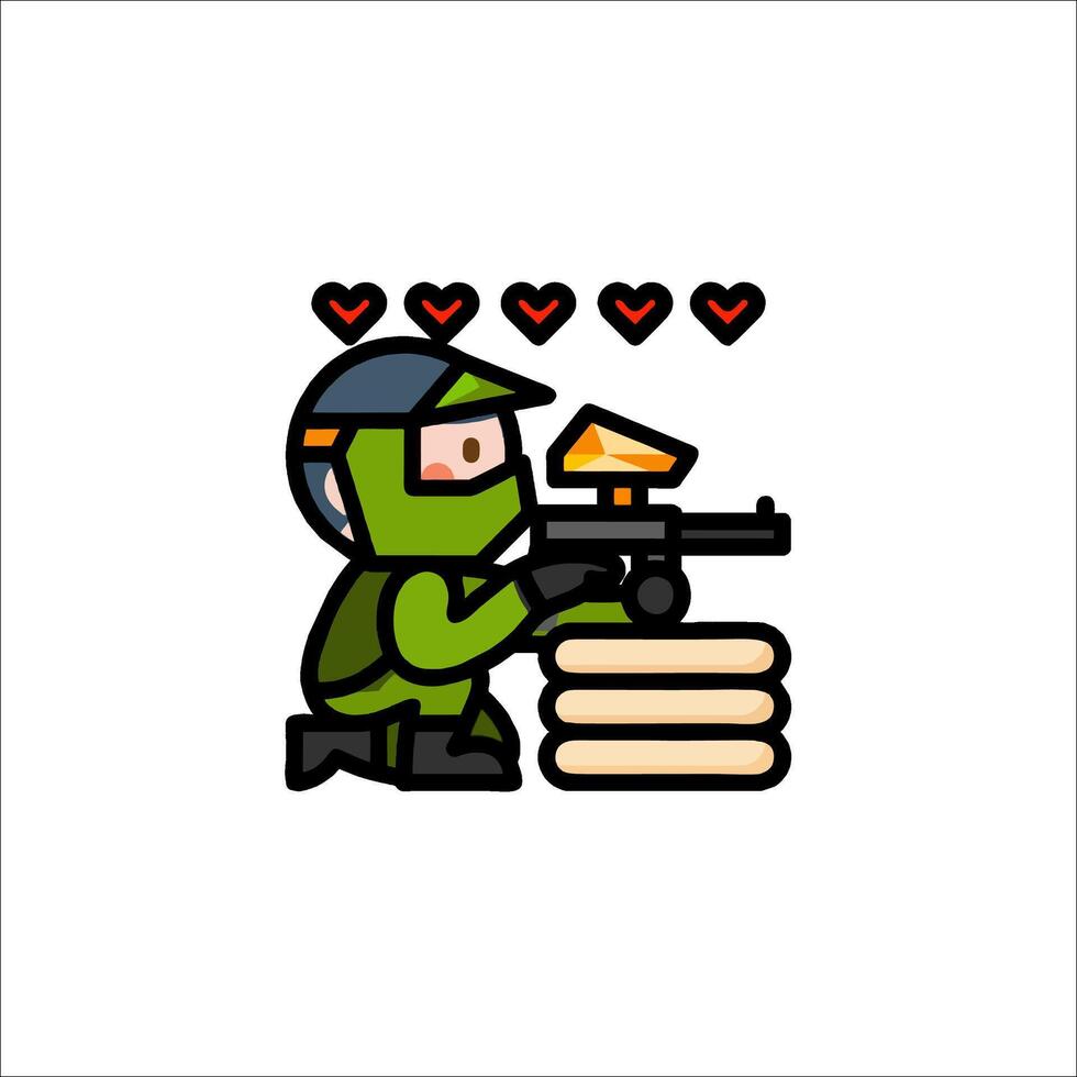 A cartoon soldier with a gun and hearts vector