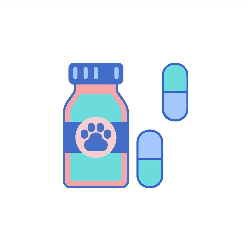 Pills and a bottle of pills with a dog paw vector