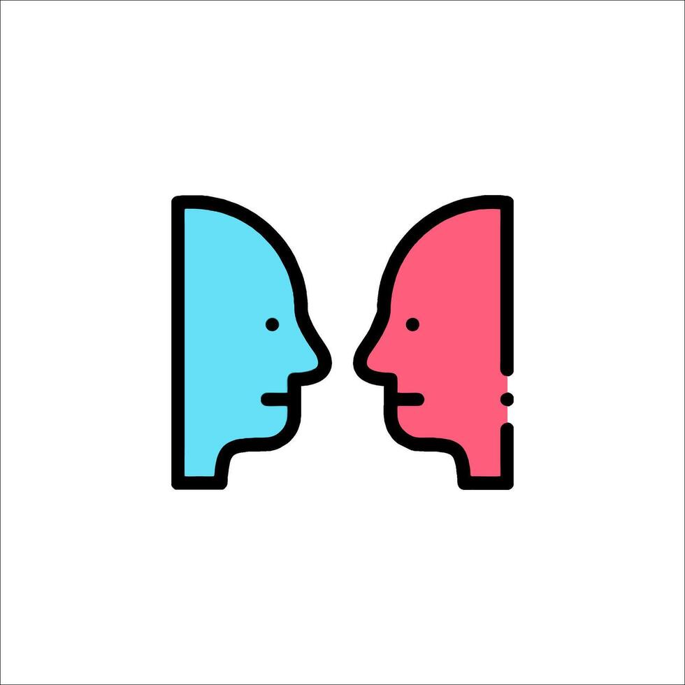 Two people are facing each other in a flat line vector