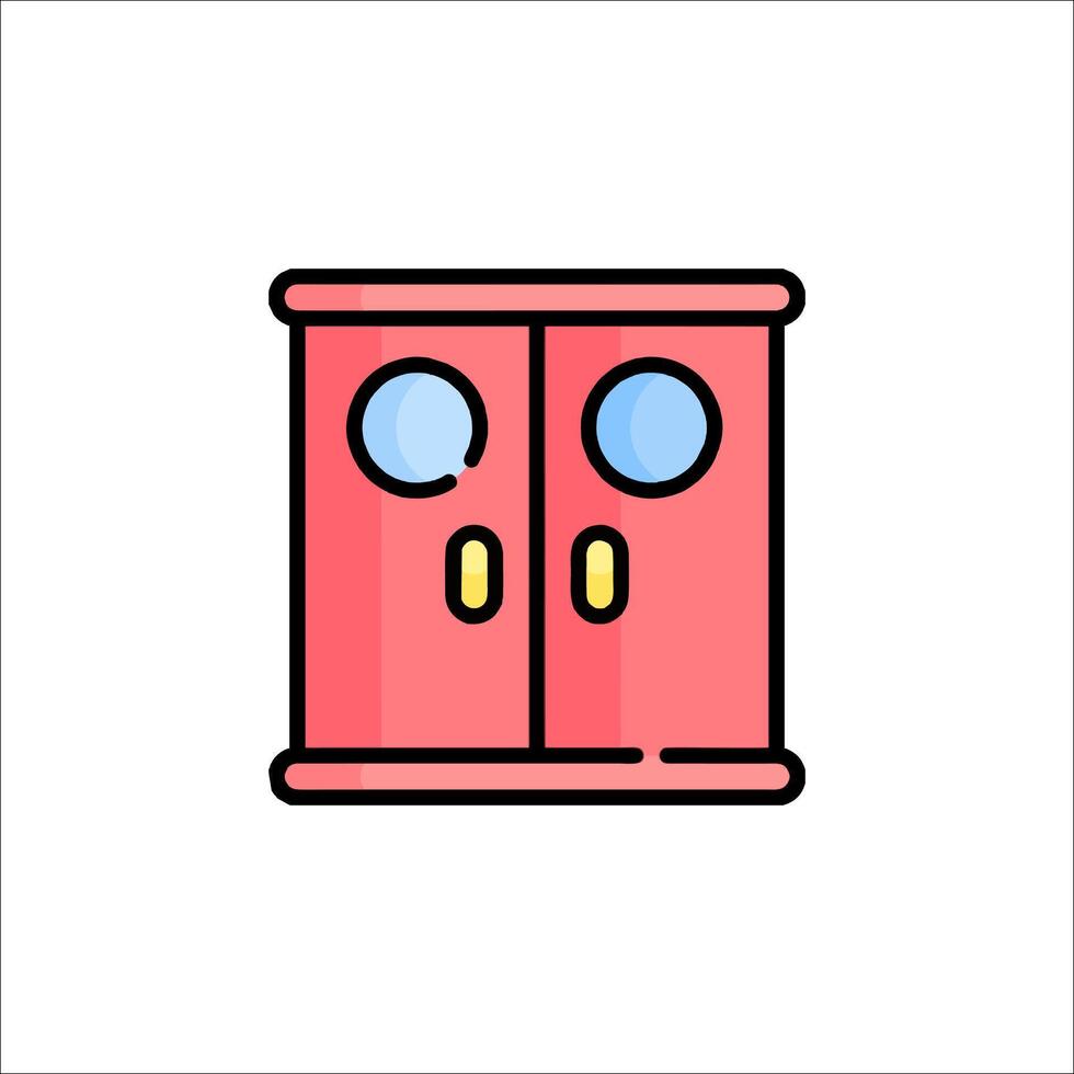 A pink cabinet with two doors on a white background vector
